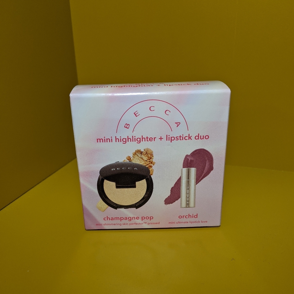 Becca Champagne Pop highlighter and lipstick duo